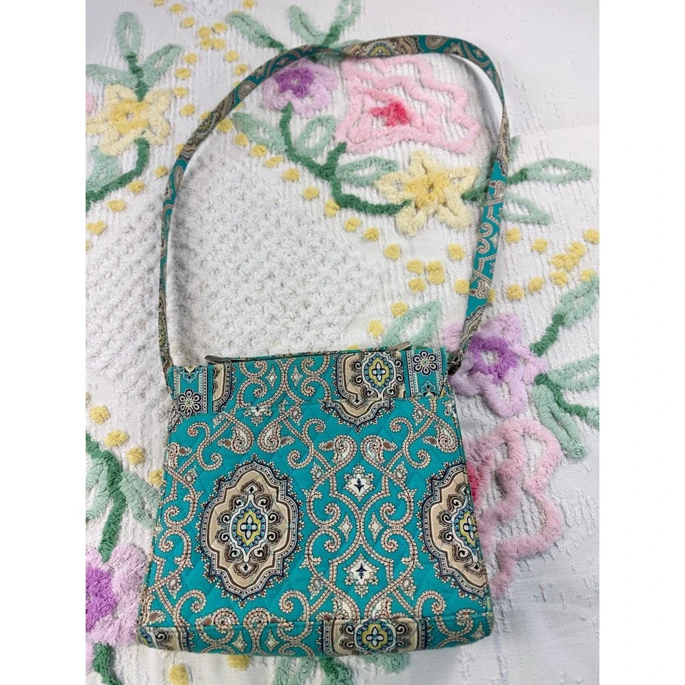 Vera Bradley Shoulder Bag Teal Paisley Pattern Flap‎ Top Closure - Picture 7 of 8
